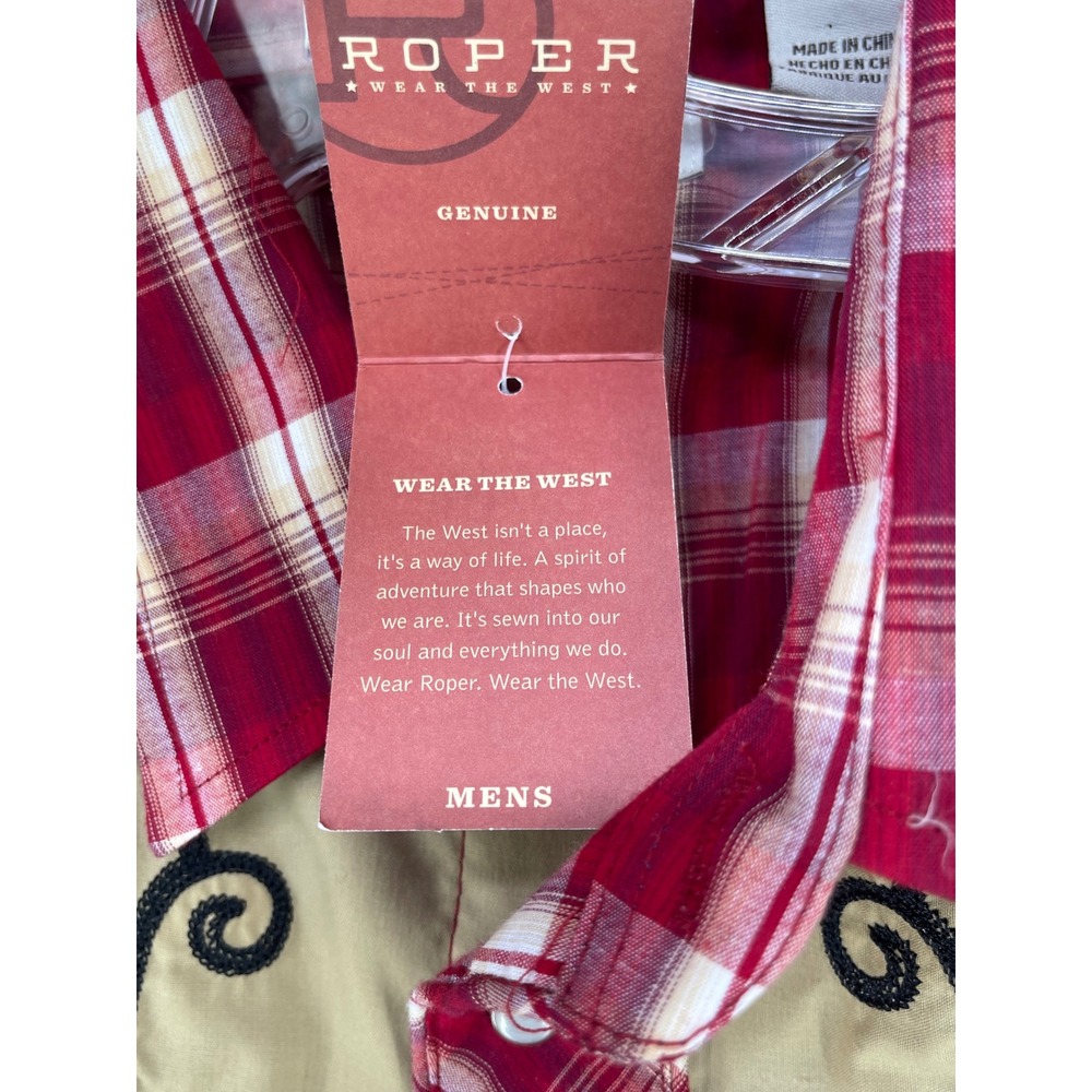 Roper Western Shirt Men L Red Plaid Embroidered Yoke Pearl Snap Smile Pocket NEW - Picture 11 of 15